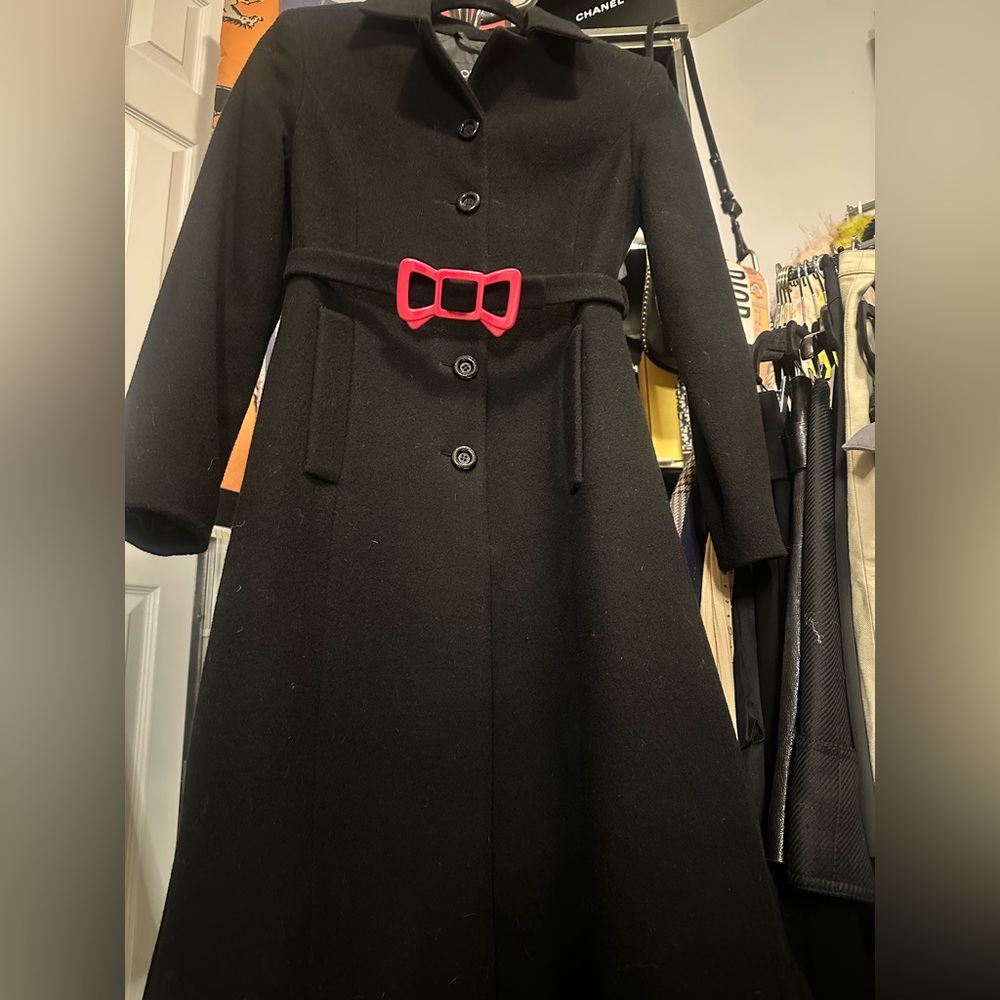 Moschino Black Trench Coat with Pink Belt - Picture 2 of 9